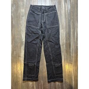 Liquid Lagoon Mens Black Contrast Stitch Carpenter Pants Streetwear Workwear